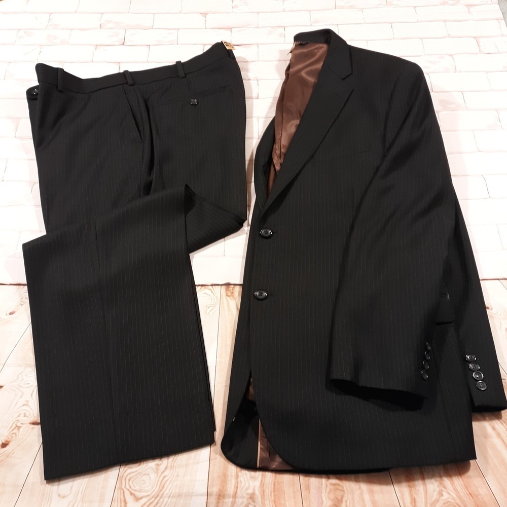 Caravelli Italy Suit Jacket Size 46 R Pants Waist 40 Inseam 30 Black